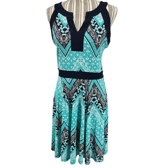 EnFocus Sheath Dress Aqua Blue Sleeveless Empire Waist Women's sz 8 Comfy - Picture 1 of 6
